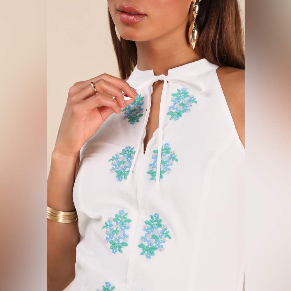 Lulus Jovelyn Floral Embroidered White Mini Dress S NWT - Picture 2 of 6